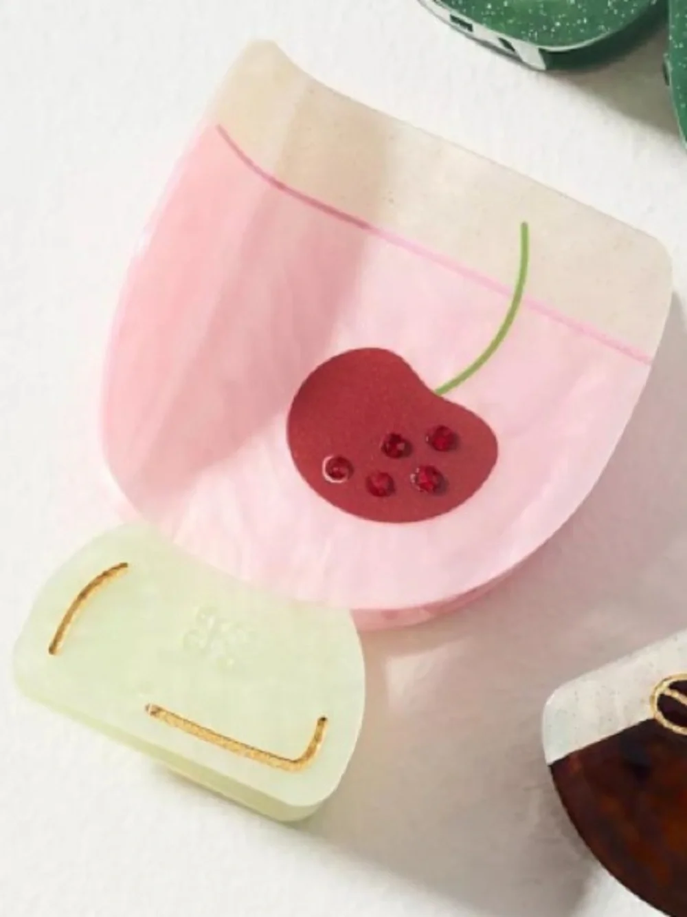 Anthropologie Cocktail Hair Clips, Espresso, ☕️ Cherry 🍒 Green Bow 🎀